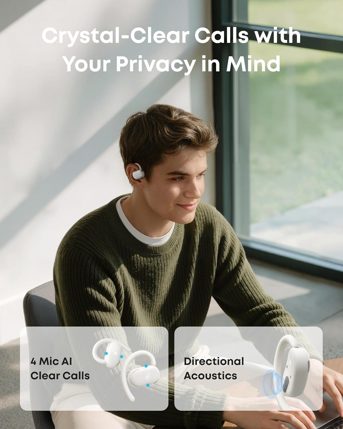 Écouteurs Open-Ear Soundcore by Anker V20i – Crochets Ajustables, Autonomie 36H et LED