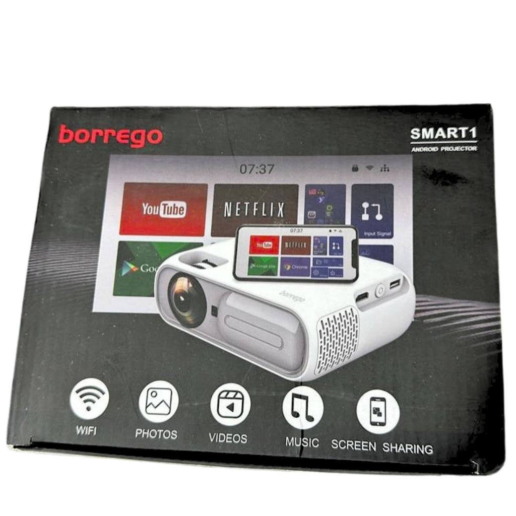 Projecteur Smart Borrego Android 9.0 – Vidéoprojecteur LED HD avec Bluetooth
